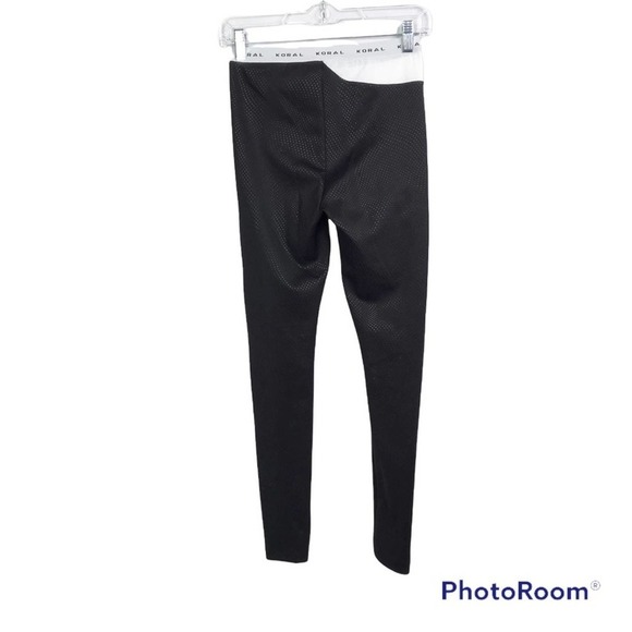 Koral solid black leggings with white waistband and upper side white mesh cutout - Picture 2 of 5